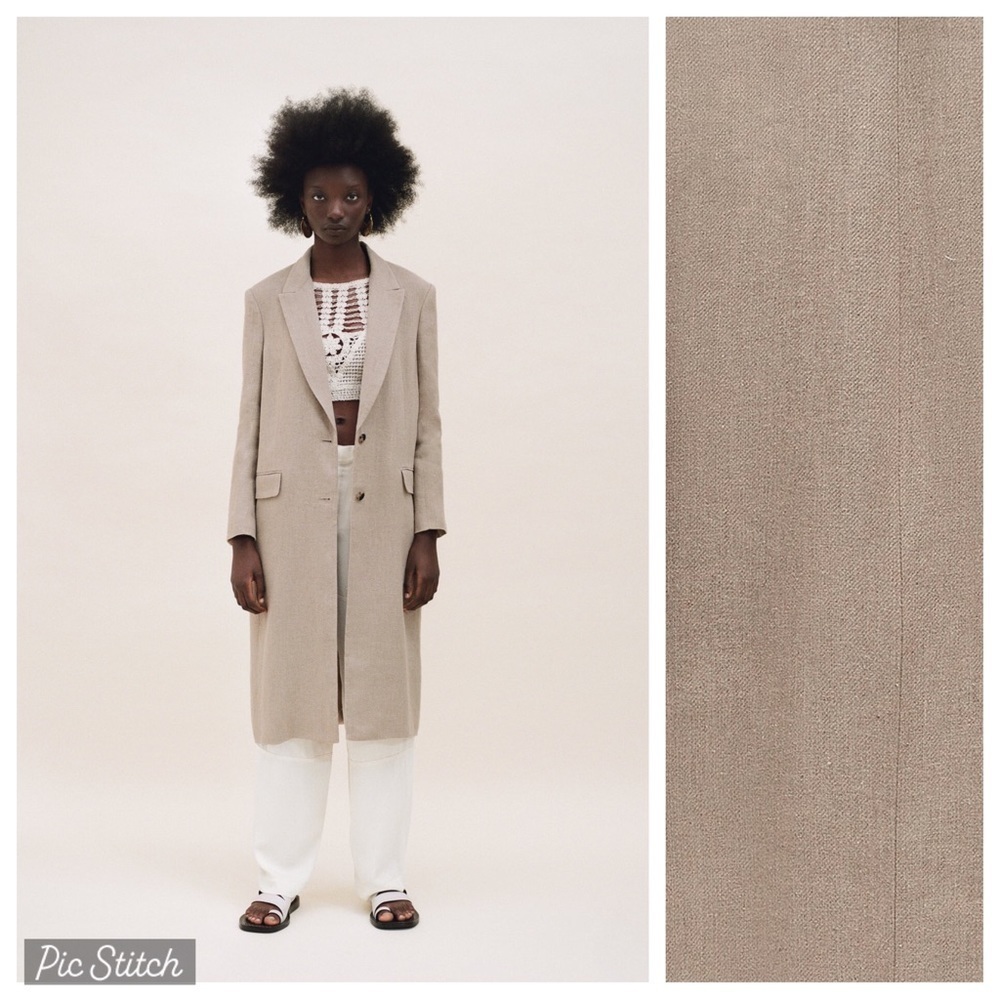 NWT. Zara Beige 100% Linen Menswear Style Coat. Size XS.